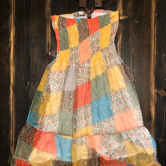 KU2 by Kokomo Unlimited Beautiful Patchwork MIDI Dress w/Wood Straps SZ S/M - Picture 5 of 6